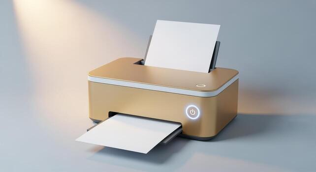 Modern Gold Printer with Paper Ready for Printing in a Well Lit Office Space photo