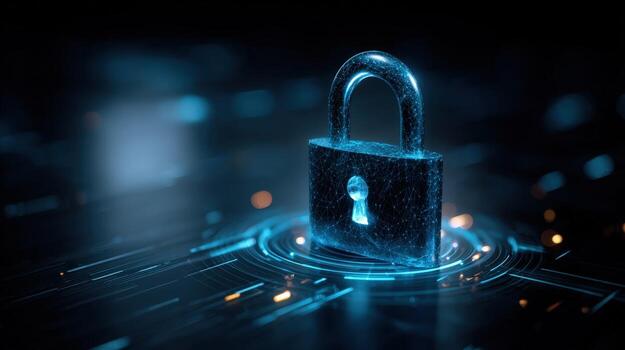 Digital Security Concept with Padlock Symbolizing Cyber Protection and Data Encryption on a Futuristic Interface photo