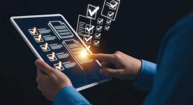 Digital Checklist on Tablet Efficient Task Management and Workflow Optimization with Tick Marks photo