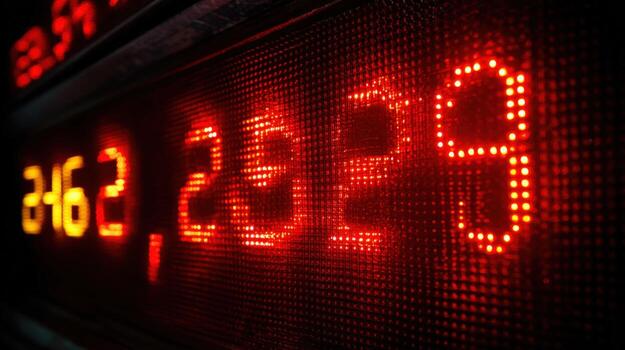 Digital Display Showing Large Number in Red LED Lights for Finance and Technology Concepts photo