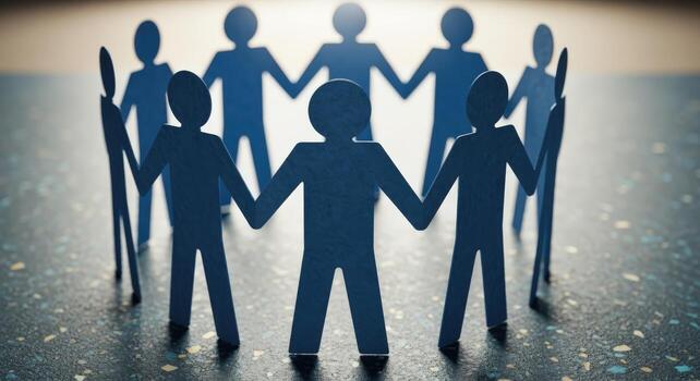 Paper Cutout Figures Holding Hands in a Circle Representing Teamwork and Collaboration for Success photo