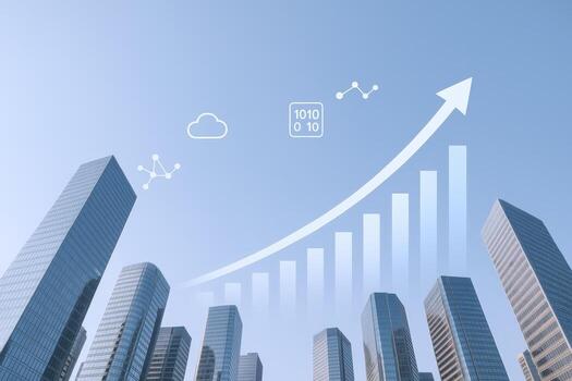 Upward Trend in Urban Market with Rising Bar Graph and Arrow Symbolizing Growth and Success photo