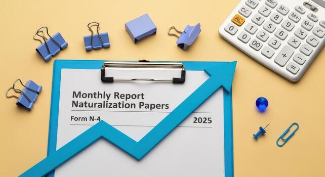 Business Report Presentation with Upward Trend Arrow and Calculator for Data Analysis and Financial Growth photo