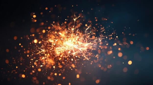 Abstract Sparkle Explosion Dynamic Light Effects and Golden Particles on Dark Background for Festive Celebrations photo