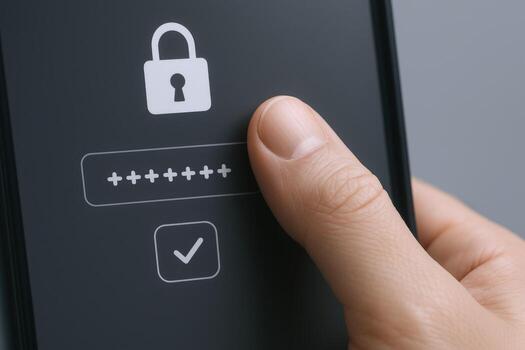 Secure Smartphone Access Hand Interacting with Lock Screen Featuring Padlock and Password Prompt photo