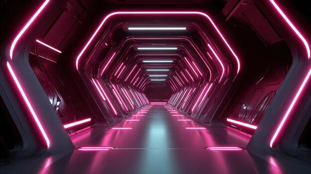 Futuristic Corridor with Neon Lights A Sci-Fi Tunnel for Modern Technology Concepts photo