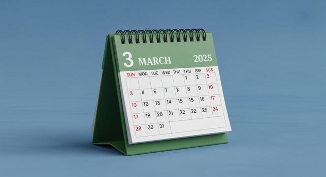 Desktop Calendar Displaying March 3, 2025 on Blue Background, Representing Planning and Future Dates photo