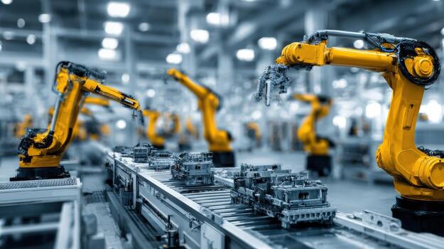 Automated Manufacturing Robotic Arms Precision Assembly Line for Modern Industrial Production and Technology photo