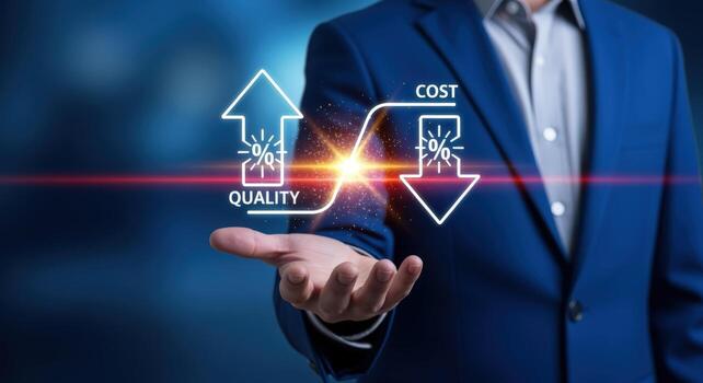 Quality Improvement and Cost Reduction Strategy Business Professional Demonstrating Efficiency and Value Enhancement photo