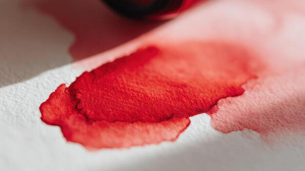 Vibrant Red Ink Spill on Textured White Paper, Close-Up Abstract Design Element for Creative Projects photo