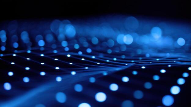 Abstract Blue Wavy Grid Background with Glowing Dots, Modern Technology, Data Visualization and Futuristic Design photo