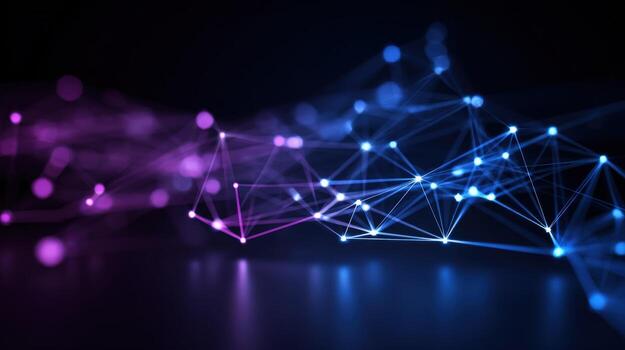 Abstract Network Connection Structure with Pink and Blue Lights, Artificial Intelligence, Data Science Visualization photo