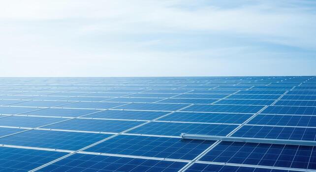 Renewable Energy Solar Panel Array Under Blue Sky, Clean Sustainable Power Generation, Ecological Technology photo