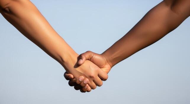 Close-Up of Diverse Couple Holding Hands, Promoting Unity, Love, Support, and Connection in Harmony photo