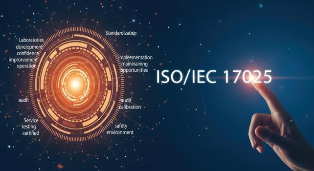ISOIEC 17025 Standard Compliance Laboratory Accreditation, Testing, Calibration, and Quality Management System Concept for Business and Technology photo