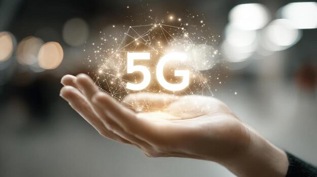 5G Wireless Technology Conceptual Image Hand Holding Digital Network Illustration, Modern Communication and Connectivity photo