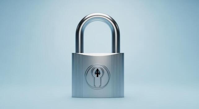 Silver Padlock on Blue Background Symbolizing Security, Protection, and Privacy in a Modern Digital World photo