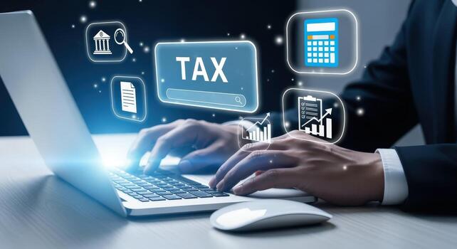 Tax Filing Online Business Professional Calculating Taxes with Digital Tools and Online Platform for Financial Management photo