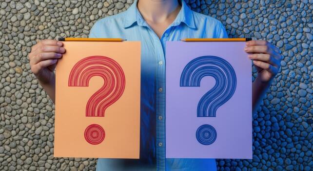 Person Holding Question Marks on Paper Sheets with Pencils, Asking Questions and Seeking Answers photo