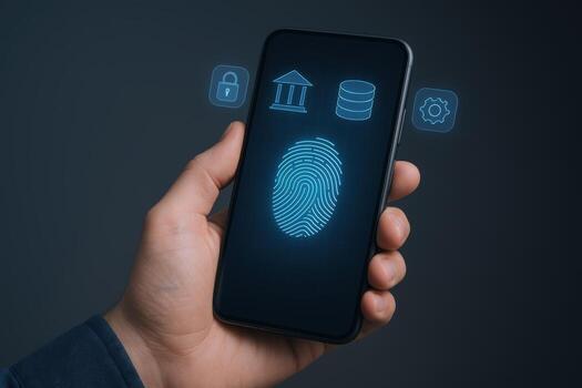 móvil seguridad huella dactilar escanear en teléfono inteligente pantalla para seguro acceso y datos proteccion foto