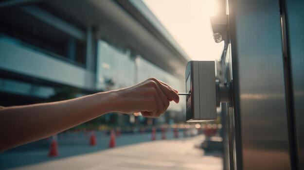 Hand Swiping Access Card to Enter Secure Building for Enhanced Safety and Security photo