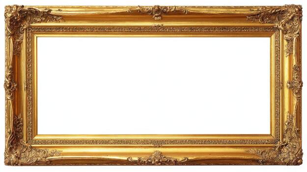 Ornate Gold Frame with Empty White Space - Rectangular Decorative Frame for Paintings and Portraits photo