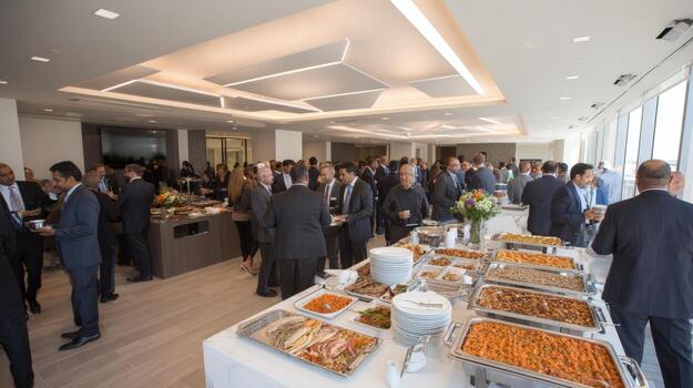 Corporate Networking Event with Buffet Style Catering in a Modern Office Building photo