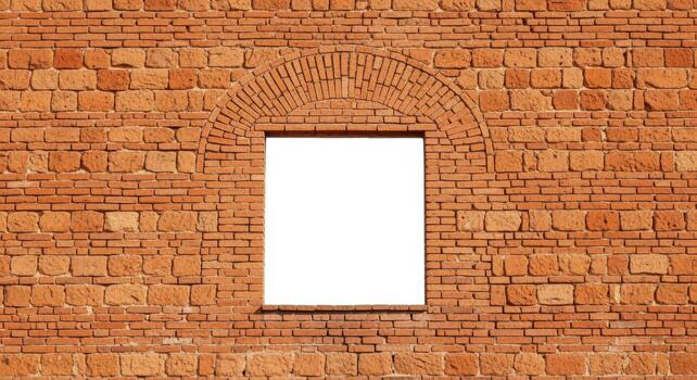 Old brick wall with window cutout for graphic design, architectural background, construction pattern photo