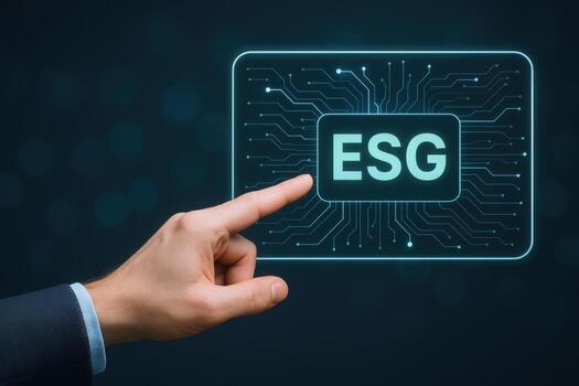 Environmental Social Governance Concept Displayed with Finger Touch, Symbolizing Corporate Responsibility and Sustainable Business Practices photo