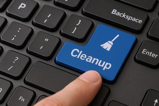 Cleanup Button on Keyboard Pressed by Finger for Concept of Deletion, Maintenance, or System Optimization photo