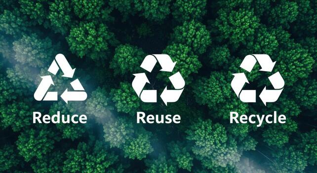 Reduce, Reuse, Recycle Concept Environmental Conservation and Sustainability Awareness in Forest, Symbolizing Eco-Friendly Practices photo