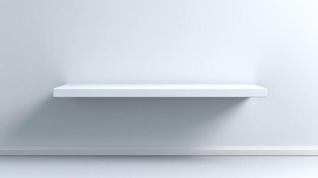 Minimalist White Shelf on Wall Clean Empty Display Space for Product Mockups and Presentation photo