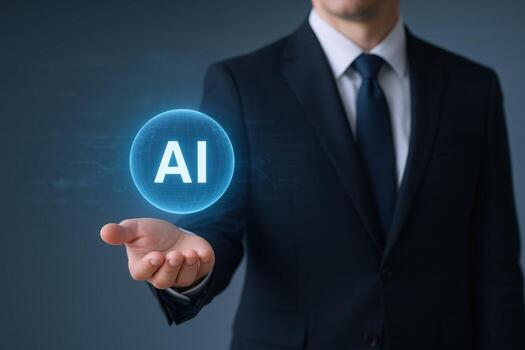 empresario mostrando artificial inteligencia concepto futurista tecnología y digital transformación en negocio con ai integración foto