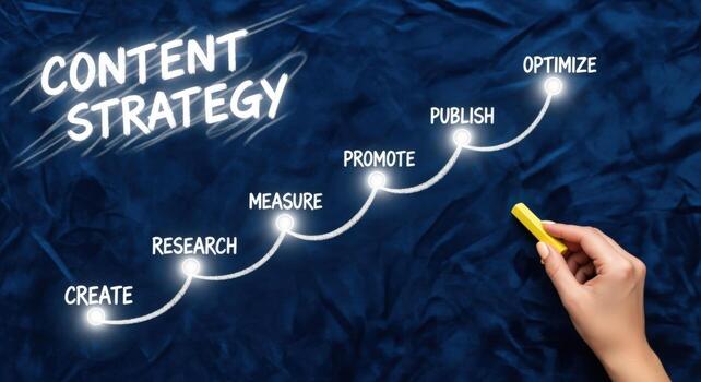 Content Strategy Roadmap Business Growth, Digital Marketing, Optimization, and Promotion, Represented with Hand Drawing Steps photo