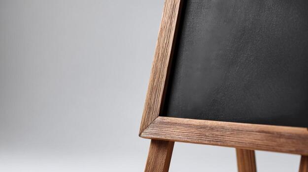 Close-up of a Blank Chalkboard with Wooden Frame, Ideal for Customizable Messages and Designs photo
