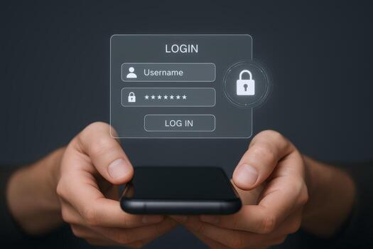 Online Security Authentication on Mobile Phone User Login Interface and Cybersecurity Concept photo