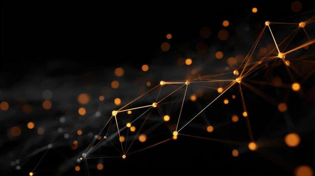 resumen red conexión dorado nodos y líneas en oscuro fondo, representando datos fluir y conectividad foto