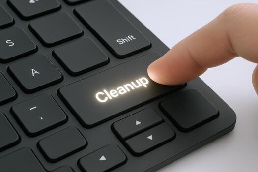 Cleanup Button Press Hand Activating Keyboard Function for System Maintenance and Digital Hygiene photo
