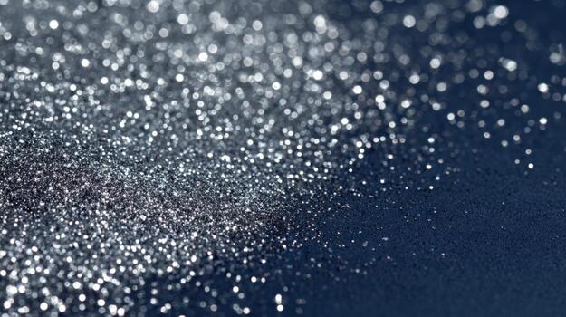 Silver Glitter Dust Scattered on Dark Blue Surface, Abstract Sparkling Festive Background Texture photo