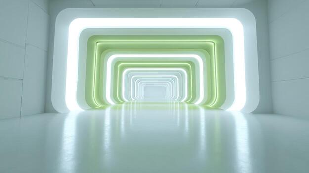 Futuristic Illuminated Corridor with Geometric Shapes, Modern Architecture and Perspective, Ideal for Technology and Innovation Concepts photo