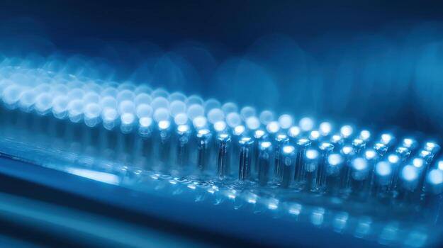 Abstract Blue LED Array Close-Up Modern Technology, Futuristic Design, Minimalist, High-Tech Illumination photo
