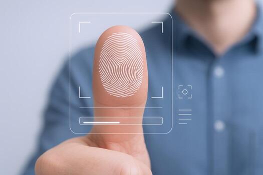 Fingerprint Scanning for Security Authentication, Biometric Identification, Digital Access Control, High Tech Verification, and System Login photo