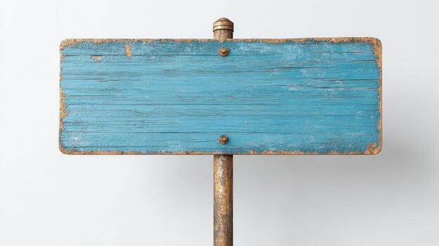 Rustic Blue Wooden Signpost with Weathered Texture, Isolated on White Background, Perfect for Custom Messaging photo