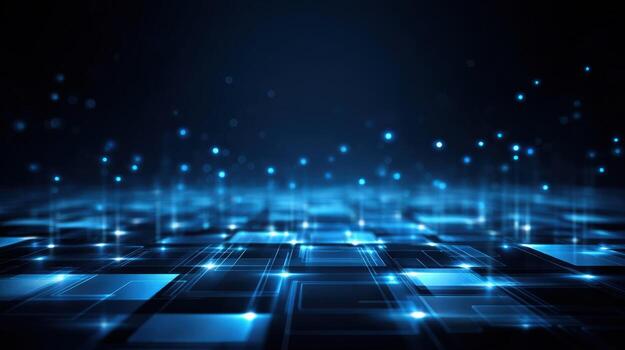 Digital Grid Network Abstract Background, Featuring Futuristic Technology, Data Transmission, and Artificial Intelligence in Blue Tones photo