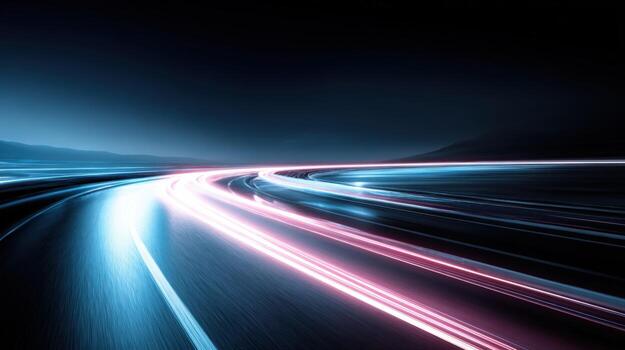 Abstract Blurred Motion of Vehicle Lights on Highway at Night, Speed and Futuristic Concept photo
