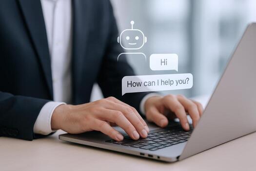 AI Assistant Providing Support to a Professional Typing on Laptop for Efficient Workflow photo
