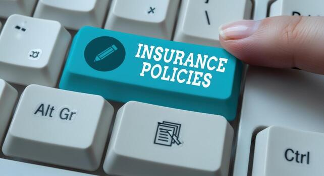 Pressing Insurance Policies Key on a Computer Keyboard for Business and Finance Concepts photo