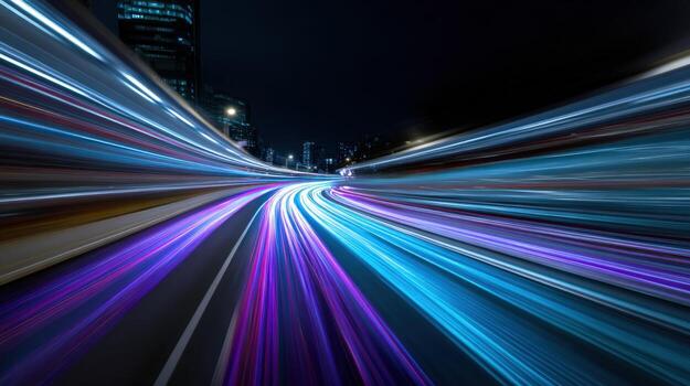 Abstract Urban Nightscape with Dynamic Light Trails, Long Exposure Photography showcasing Motion and Speed photo