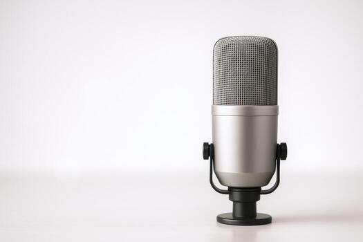 Studio Microphone Isolated on White Background, Professional Audio Equipment for Recording and Broadcasting photo