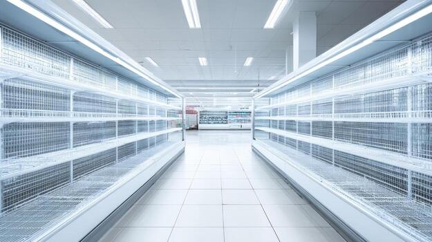 Empty Supermarket Aisles Offering a Blank Canvas for Retail Design and Inventory Solutions in Grocery Store photo